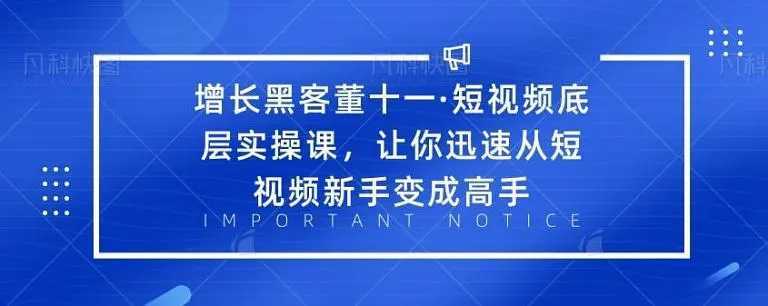 增长黑客董十一·短视频底层实操课，从短视频新手变成高手