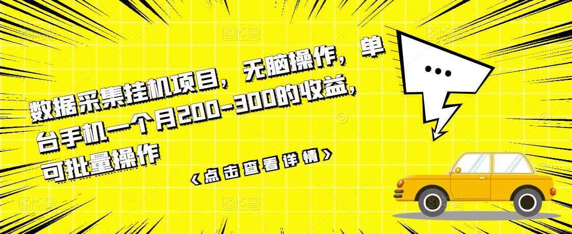 数据采集挂机项目，无脑操作，单台手机一个月200-300的收益，可批量操作-韬哥副业项目资源网