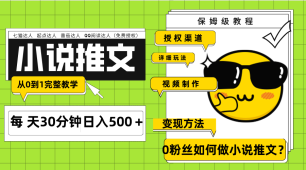 (7912期)Ai小说推文每天20分钟日入500+授权渠道 引流变现 从0到1完整教学(7节课)-韬哥副业项目资源网