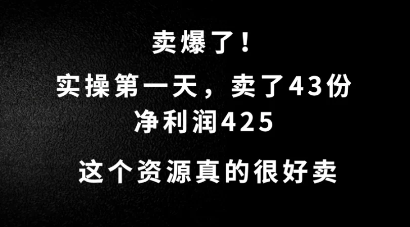 这个资源,需求很大,实操第一天卖了43份,净利润425-韬哥副业项目资源网