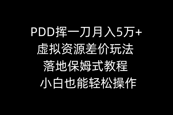 （8849期）PDD挥一刀月入5万 ，虚拟资源项目价格差游戏玩法，落地式跟踪服务实例教程，新手都可以轻松实际操作-韬哥副业项目资源网