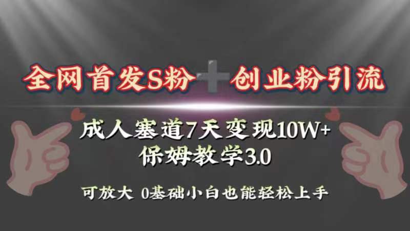 （8337期）独家首发s粉加自主创业粉引流变现，两性用品跑道7天转现10w 家庭保姆课堂教学3.0-韬哥副业项目资源网