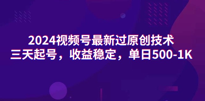 （9506期）2024微信视频号全新过原创技术，三天养号，收益稳定，单日500-1K-韬哥副业项目资源网