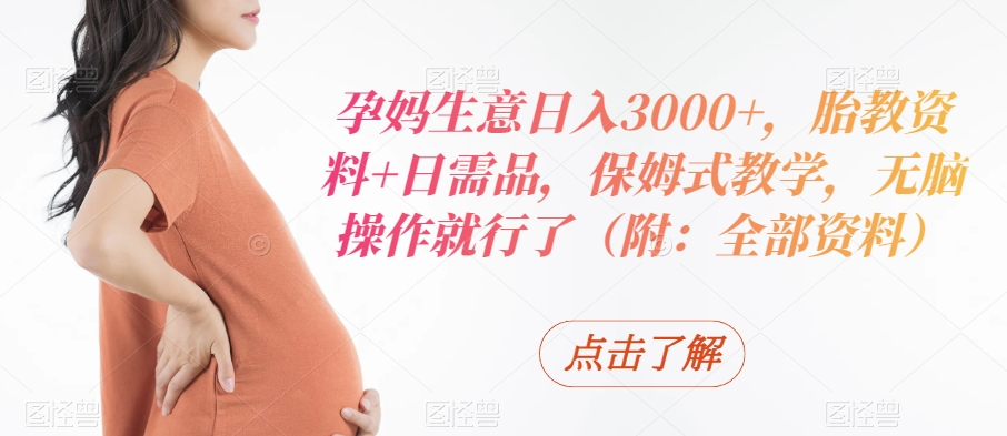 孕妈生意日入3000+，胎教资料+日需品，保姆式教学，无脑操作就行了（附：全部资料）-韬哥副业项目资源网