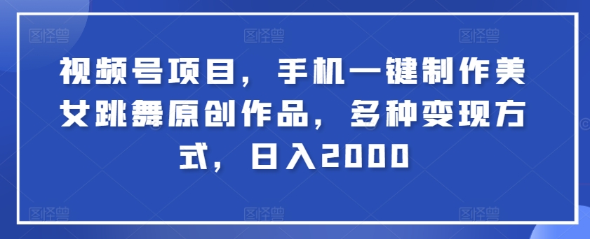视频号项目，手机一键制作美女跳舞原创作品，多种变现方式，日入2000-韬哥副业项目资源网
