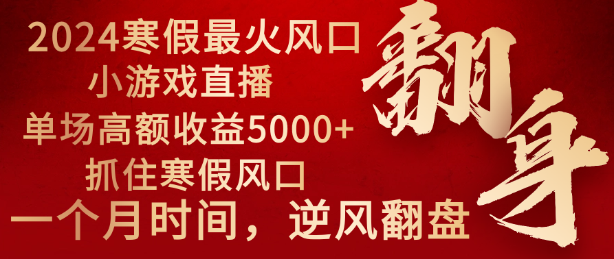 （8766期）2024年最红假期蓝海项目 小游戏直播 场均盈利5000 把握住出风口 一个月立即拿车-韬哥副业项目资源网