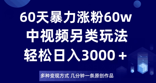60天暴力涨粉60W，中视频另类玩法，日入3000＋，几分钟一条原创作品多种变现方式-暖阳网-优质付费教程和创业项目大全-韬哥副业项目资源网