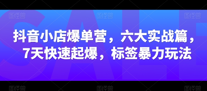 抖店打造爆款营，六大实战篇，7天迅速爆款，标识暴力行为游戏玩法-韬哥副业项目资源网