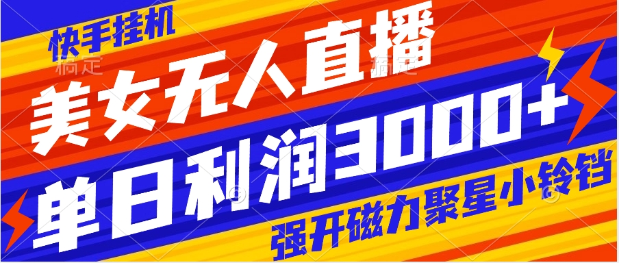 （8158期）快手挂机，美女无人直播，强开磁力聚星小铃铛，日入3000+-暖阳网-优质付费教程和创业项目大全-韬哥副业项目资源网