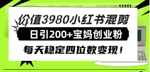 （7893期）使用价值3980小红书的剪辑日引200 宝妈创业粉，每日平稳四位数转现！-韬哥副业项目资源网