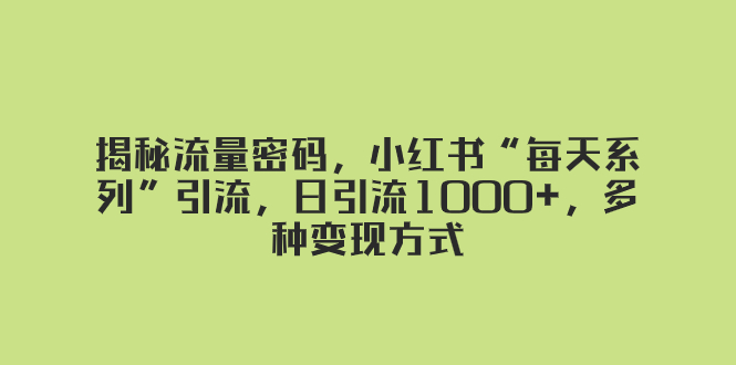 （8179期）揭秘流量密码，小红书“每天系列”引流，日引流1000+，多种变现方式-暖阳网-优质付费教程和创业项目大全-韬哥副业项目资源网