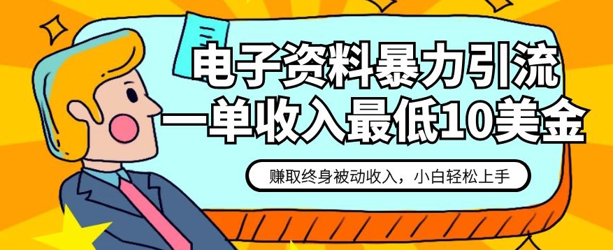 电子版资料暴力行为引流方法，一单最少10美元，获得终生互联网赚钱，家庭保姆级实例教程【揭密】-韬哥副业项目资源网