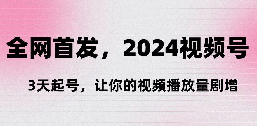 全网首发，2024视频号‘3天起号’，让你的视频播放量剧增-韬哥副业项目资源网