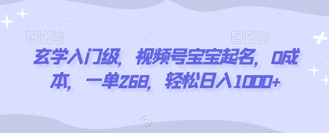 玄学入门级，视频号宝宝起名，0成本，一单268，轻松日入1000+【揭秘】-韬哥副业项目资源网