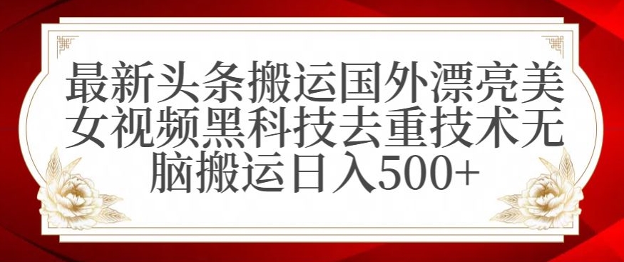 最新头条搬运国外漂亮美女视频黑科技去重技术无脑搬运日入500+【揭秘】-韬哥副业项目资源网