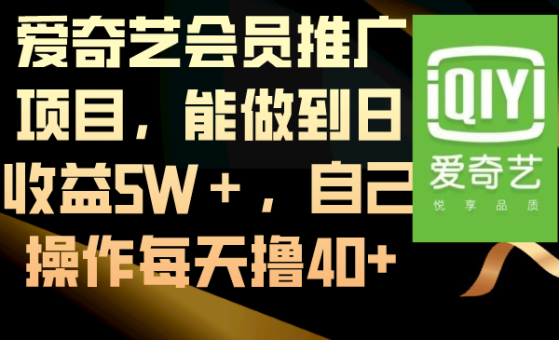 （8663期）爱奇艺vip推广项目，可以做到日盈利5W＋，自己操作每日撸40-韬哥副业项目资源网