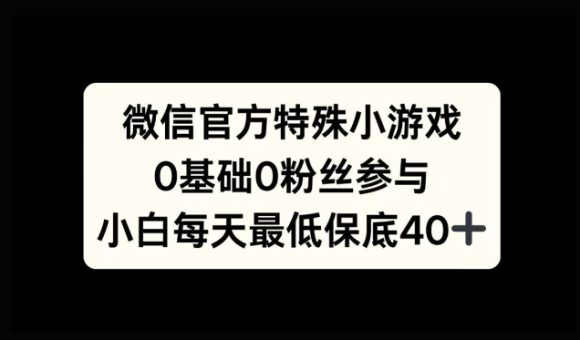 微信特殊游戏,0前提0粉丝们,新手入门每日至少最低40-韬哥副业项目资源网