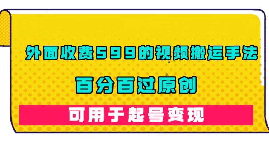 （7288期）外边收费标准599的视频搬运技巧，百分之百过原创设计，可以用养号转现-韬哥副业项目资源网