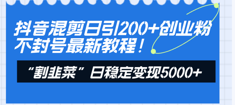 （8349期）抖音混剪日引200+创业粉不封号最新教程！“割韭菜”日稳定变现5000+！-韬哥副业项目资源网