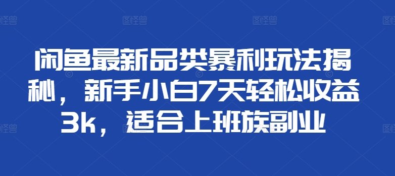 闲鱼平台全新类目爆利游戏玩法揭密，新手入门7天轻轻松松盈利3k，适宜上班族副业-韬哥副业项目资源网