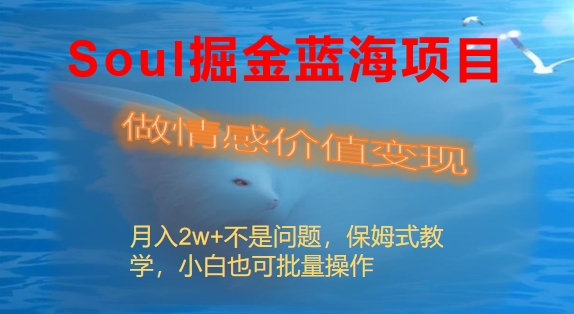 （8531期）Soul掘金队蓝海项目细分赛道，做情绪价值变现，月收入2w 不是事-韬哥副业项目资源网