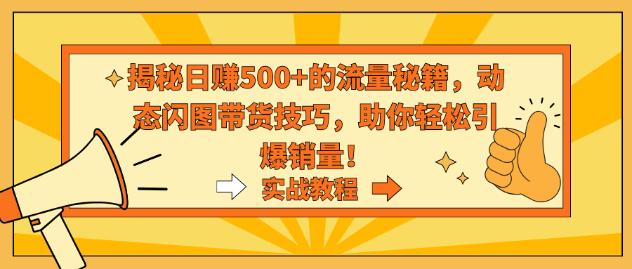 （9058期）揭密日赚500 平台流量秘笈，动态性闪图卖货方法，帮助你轻轻松松点爆销售量！-韬哥副业项目资源网