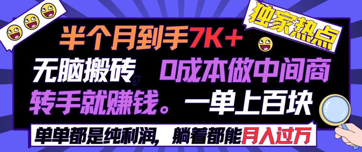 （9187期）半个月收益7K+，无脑搬砖，0成本做中间商，转手就赚钱，一单上百块，单…-韬哥副业项目资源网