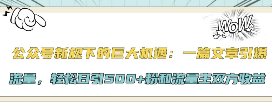 微信公众号新规下极大的机会：一篇文章引爆流量，轻轻松松日引500 粉和微信流量主彼此盈利-韬哥副业项目资源网