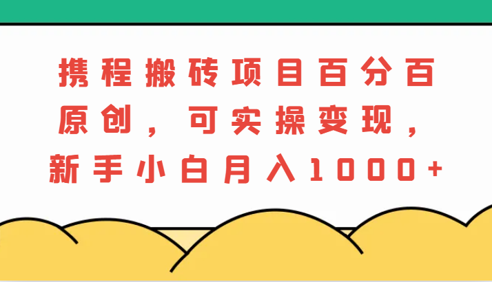 携程网搬砖项目，百分之百原创设计，可实际操作转现，新手入门月入1000-韬哥副业项目资源网