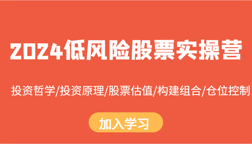 2024低风险股票实操营：投资哲学/投资原理/股票估值/构建组合/仓位控制-韬哥副业项目资源网