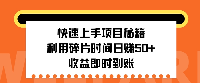 快速入门新项目秘笈，利用碎片时间日入50 ，盈利实时到账-韬哥副业项目资源网