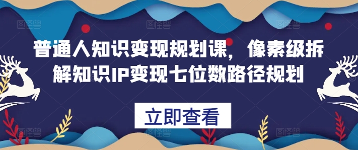 平常人知识变现规划课，像素级拆卸专业知识IP转现七位数最短路径算法-韬哥副业项目资源网