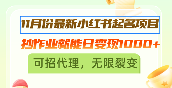 （13256期）11月份最新小红书起名项目，抄作业就能日变现1000+，可招代理，无限裂变-韬哥副业项目资源网