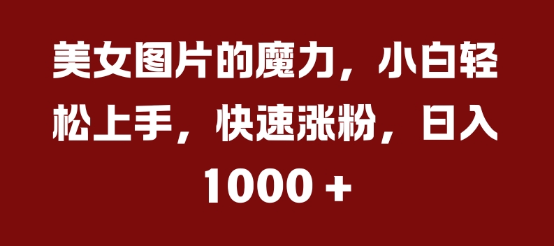 美女照片的魔力，新手快速上手，快速吸粉，日入多张【揭密】-韬哥副业项目资源网