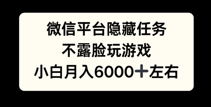 微信平台隐藏任务，不露脸玩游戏，月入6000+-韬哥副业项目资源网