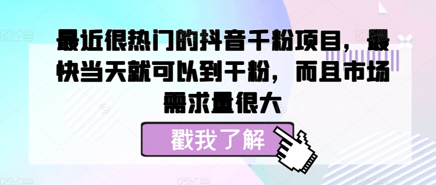 近期很热门的抖音千粉新项目，更快当天就可以到粉剂，并且销售市场需求量很大-韬哥副业项目资源网