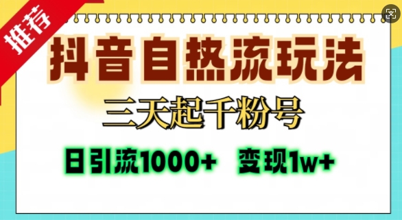 抖音视频自热气玩法，三天起千粉号，单短视频十万播放率，日引精准粉1000-韬哥副业项目资源网