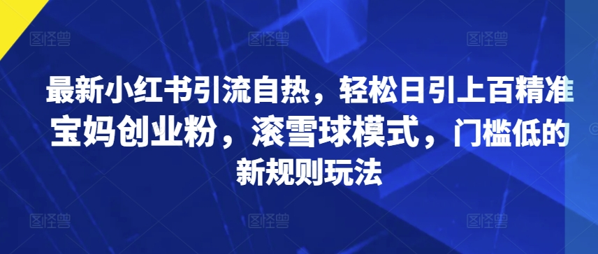 全新小红书引流自然，轻轻松松日引几百精确宝妈创业粉，稳赚方式，成本低的新规游戏玩法-韬哥副业项目资源网