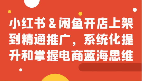 小红书&闲鱼开店上架到精通推广，系统化提升和掌握电商蓝海思维-韬哥副业项目资源网
