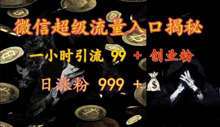 手机微信非常流量来源揭密：一小时引流方法 99   自主创业粉，日增粉 999-韬哥副业项目资源网