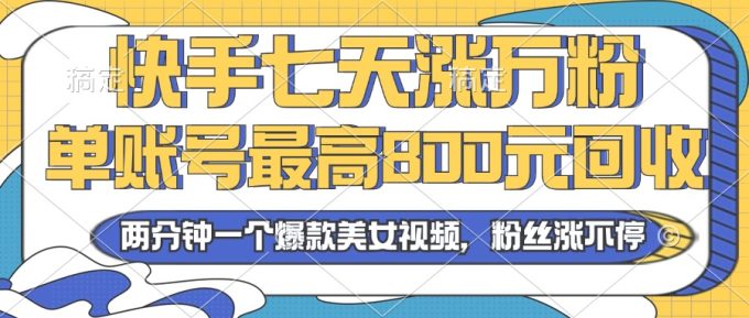 (13158期)2024年快手七天涨万粉,但账号最高800元回收。两分钟一个爆款美女视频-韬哥副业项目资源网