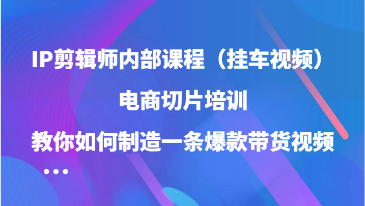 IP剪辑师内部课程（挂车视频），电商切片培训，教你如何制造一条爆款带货视频（更新）-韬哥副业项目资源网