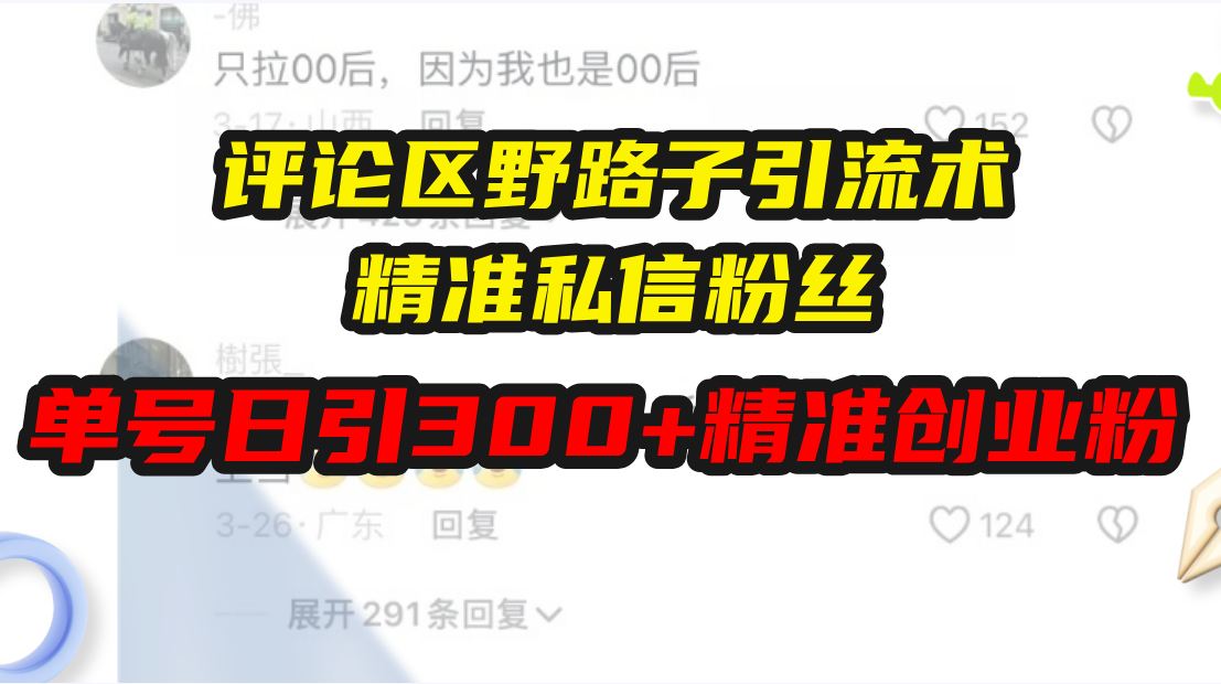 （13676期）评论区野路子引流术，精准私信粉丝，单号日引流300+精准创业粉-韬哥副业项目资源网