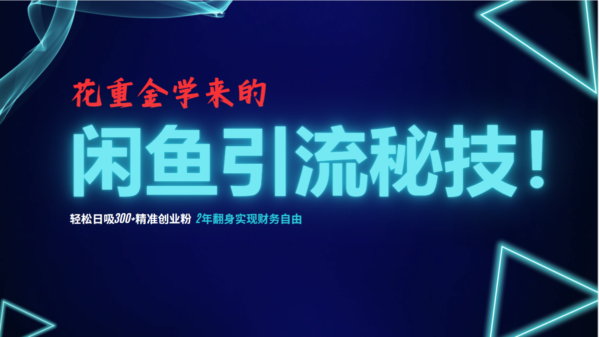 （12887期）花大价钱学到的闲鱼引流绝技！轻轻松松日吸300 精确自主创业粉，每日躺着赚钱5000 ，2…-韬哥副业项目资源网