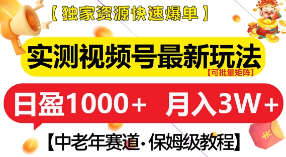 实测视频号最新玩法，中老年赛道，独家资源，月入过W+【揭秘】-韬哥副业项目资源网