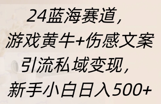 蓝海赛道，游戏黄牛+伤感文案引流私域变现，新手小白日入多张-韬哥副业项目资源网