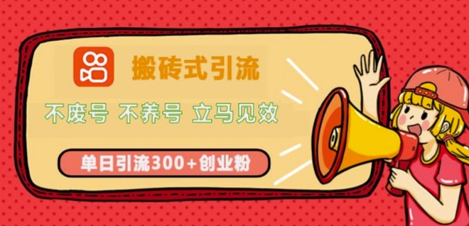 快手搬砖式引流，不废号，不养号，立马见效，单日引流300+精准创业粉-韬哥副业项目资源网