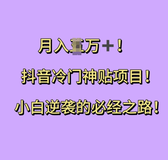 抖音冷门神贴项目，小白逆袭的必经之路，月入过W【揭秘】-韬哥副业项目资源网