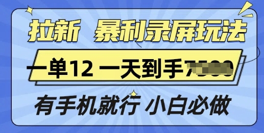 拉新暴利录屏玩法，一单12块，有手机就行，小白必做-韬哥副业项目资源网