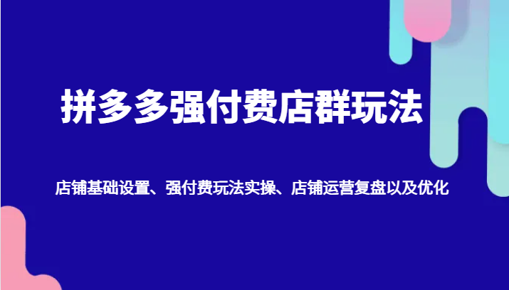 拼多多强付费店群玩法：店铺基础设置、强付费玩法实操、店铺运营复盘以及优化-韬哥副业项目资源网